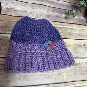 Vibrant Purple Kids Crochet Messy Bun Beanie